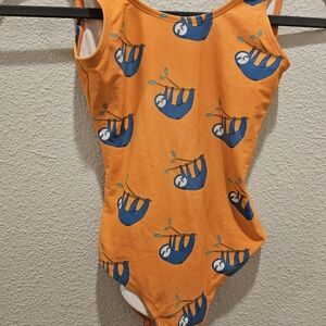 Hanna Andersson Orange and Blue One Piece Swimsuit with Sloth Print